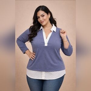 Steve Madden | "Twofer" Perfection!  Collared Blouse With Polk Dots | XXL | NWT